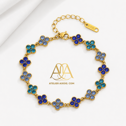 Bracelet trèfle Lady en acier inoxydable couleur bleu par Atelier Aixois
