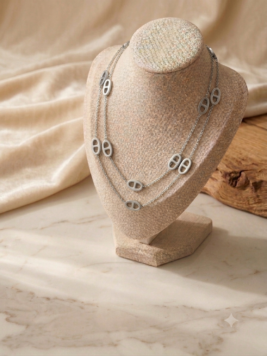 Sautoir Naia maille marine en acier inoxydable argent par Atelier Aixois
