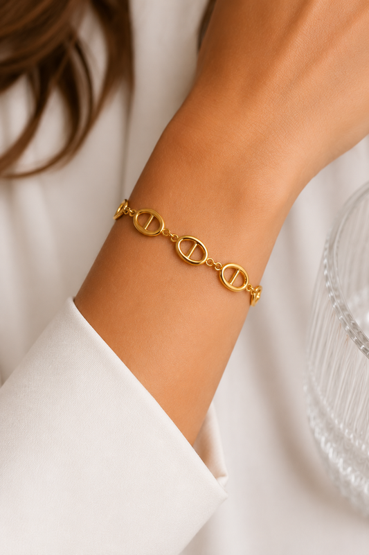 Bracelet Riviera maille marine en acier inoxydable couleur or taille réglable par Atelier Aixois