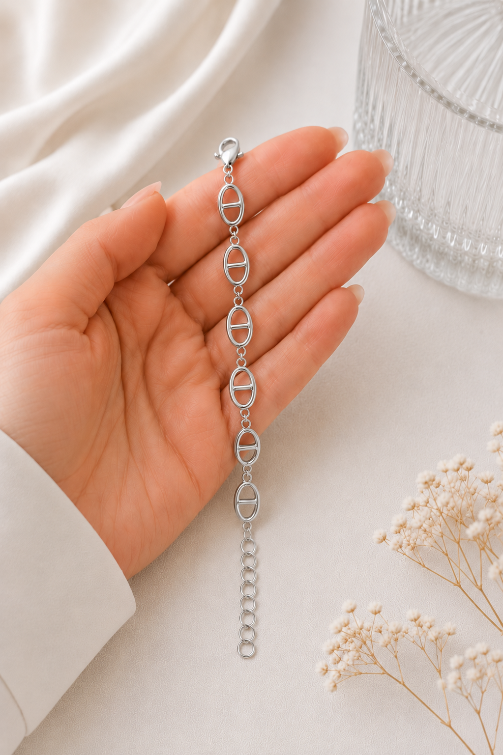 Bracelet Riviera maille marine en acier inoxydable couleur argent taille réglable par Atelier Aixois