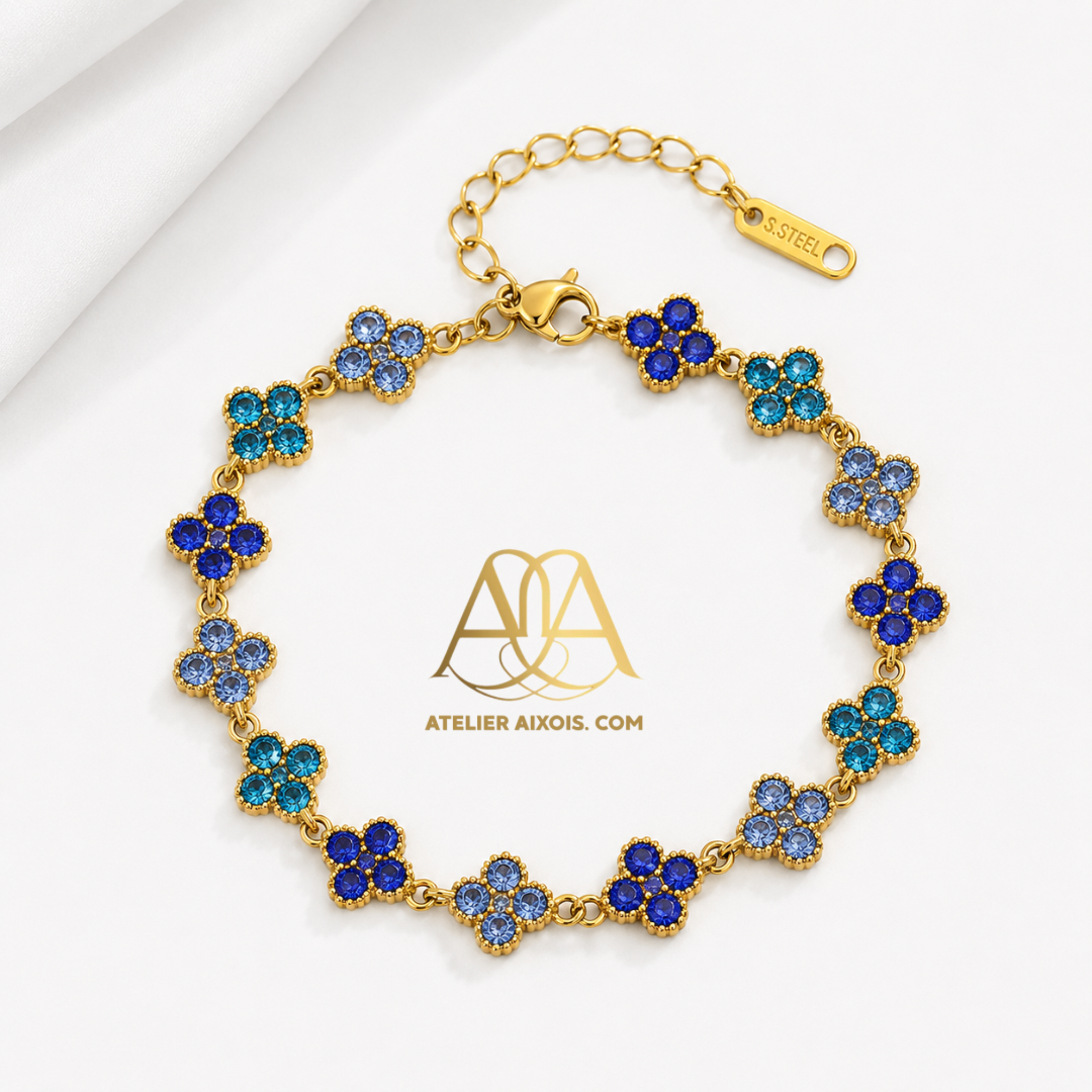 Bracelet trèfle Lady en acier inoxydable couleur bleu par Atelier Aixois