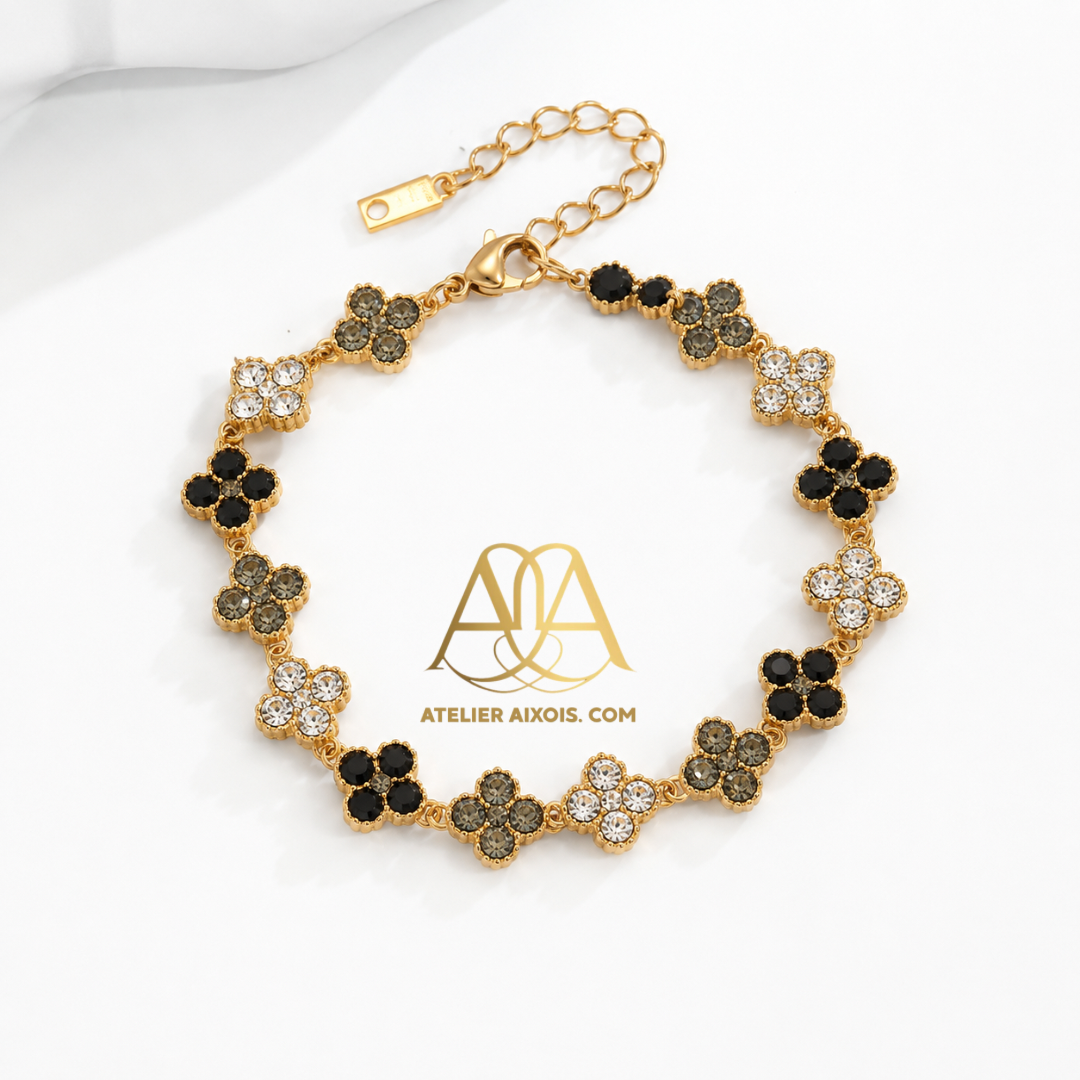 Bracelet trèfle Lady en acier inoxydable de couleur noir gris blanc par Atelier Aixois