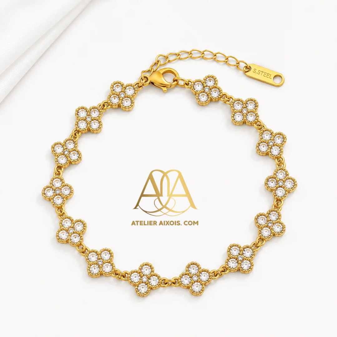 Bracelet trèfle Lady en acier inoxydable blanc doré or par Atelier Aixois