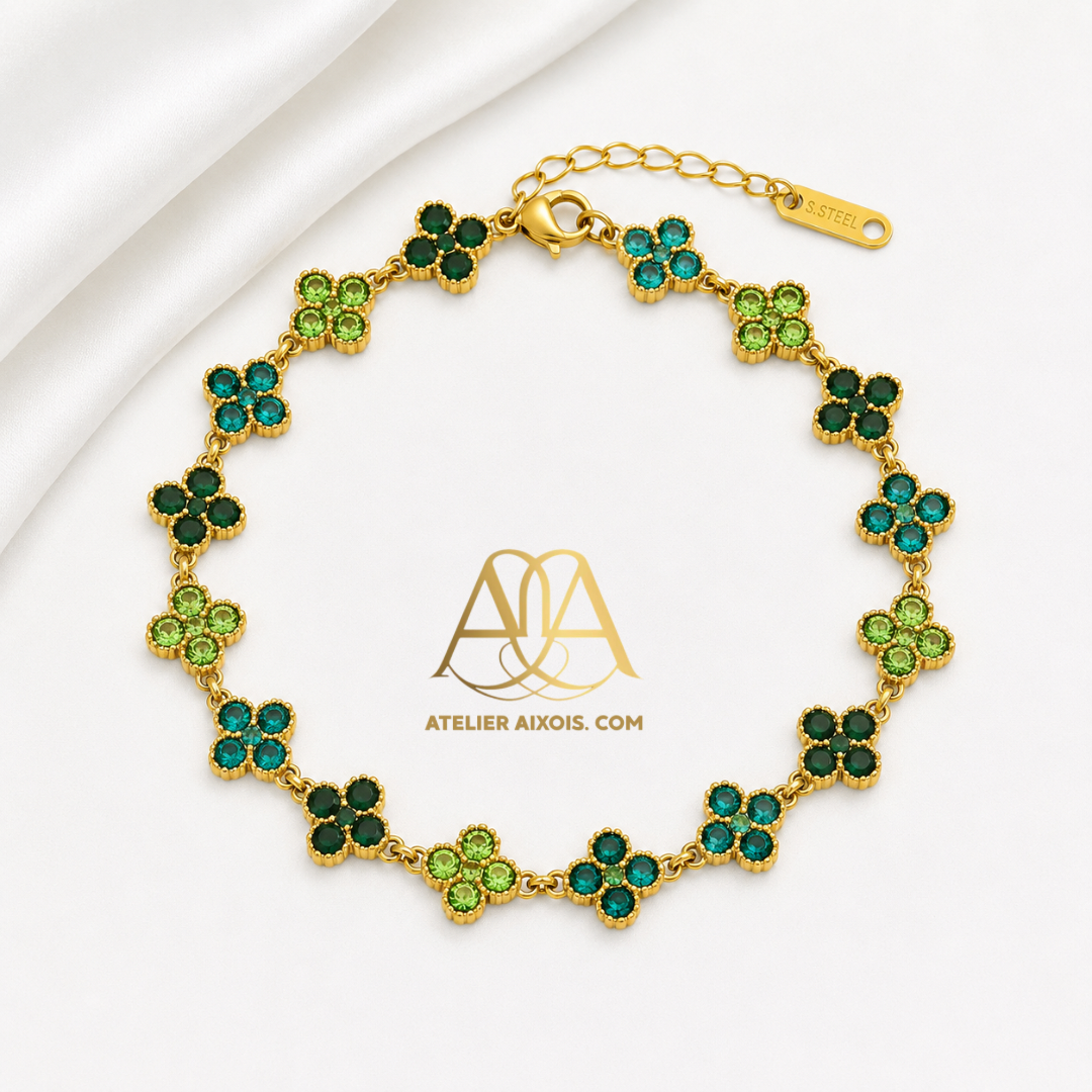 Bracelet trèfle Lady en acier inoxydable vert par Atelier Aixois