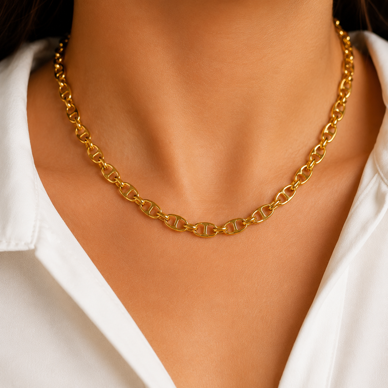 Collier Elea maille marine en acier inoxydable couleur or taille réglable par Atelier Aixois