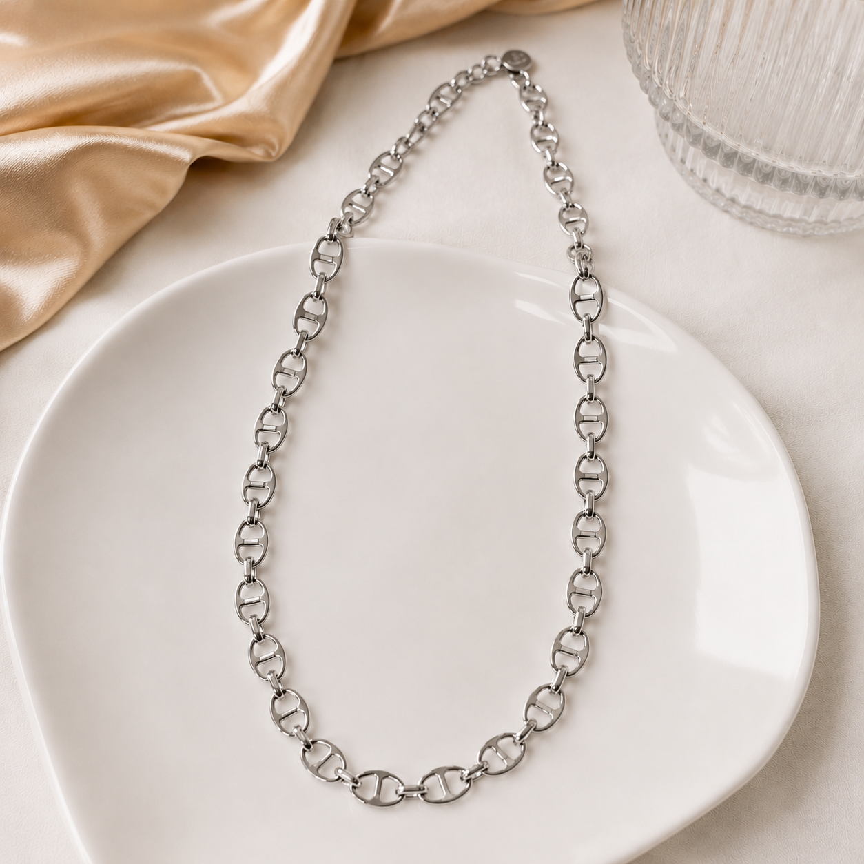 Collier Elea maille marine en acier inoxydable couleur argent taille réglable par Atelier Aixois