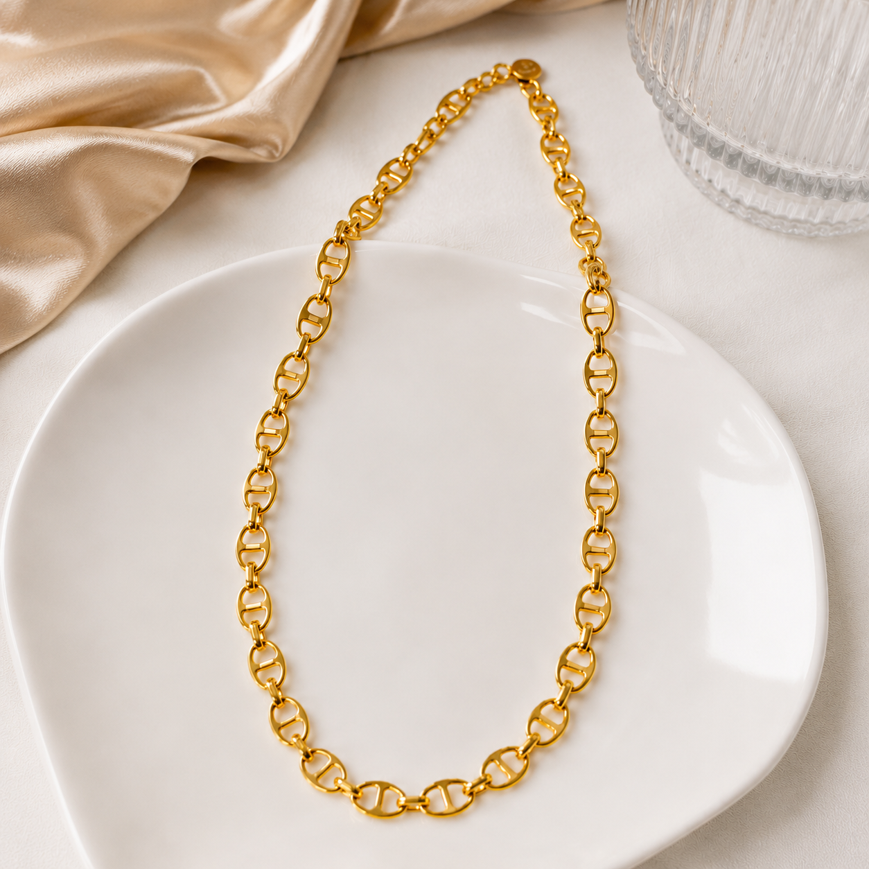 Collier Elea maille marine en acier inoxydable couleur or taille réglable par Atelier Aixois