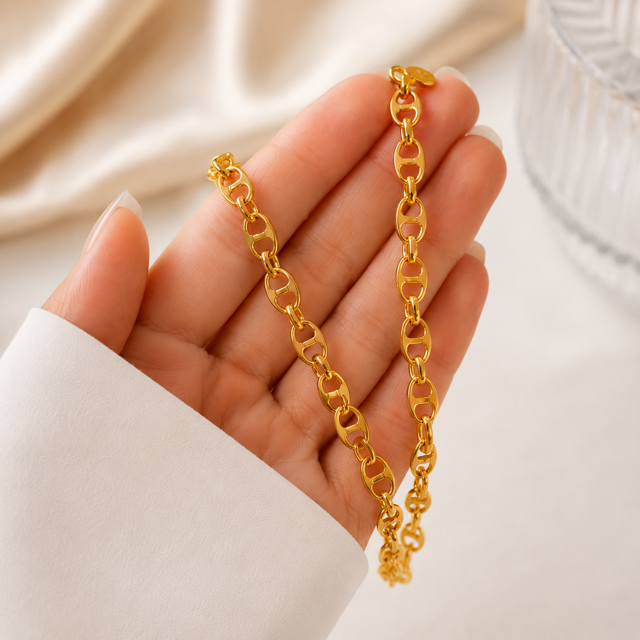 Collier Elea maille marine en acier inoxydable couleur or taille réglable par Atelier Aixois