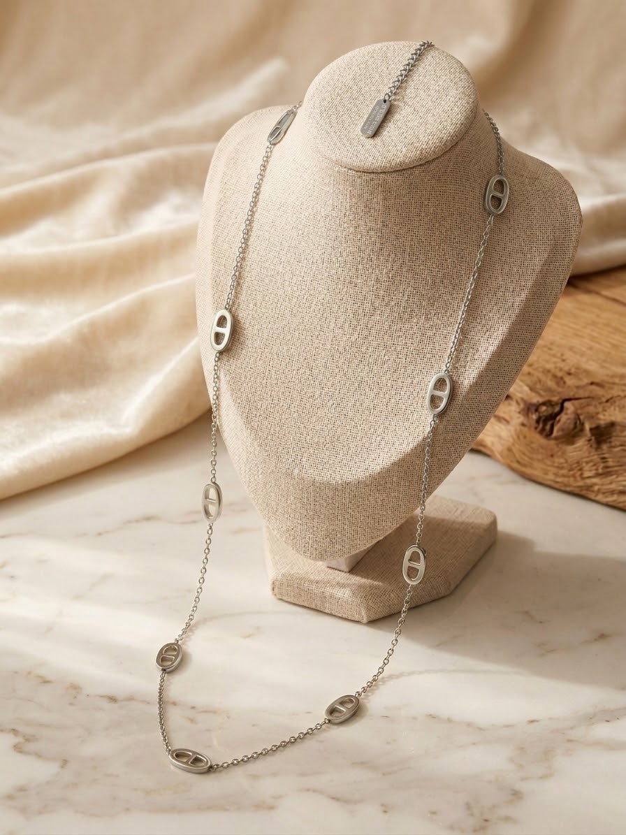 Sautoir Naia maille marine en acier inoxydable argent par Atelier Aixois